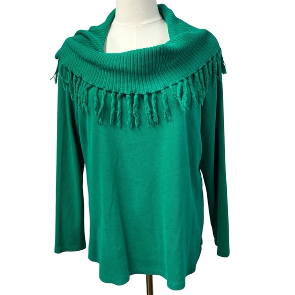 Rafaella Cowl Neck Fringe Long sleeve Sweater Womens XL Spring Soft‎ Boho bright - Picture 1 of 14